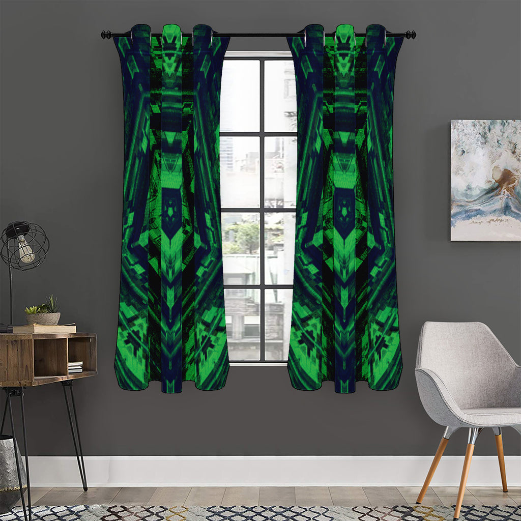 Dark Green Kaleidoscope Print Curtain
