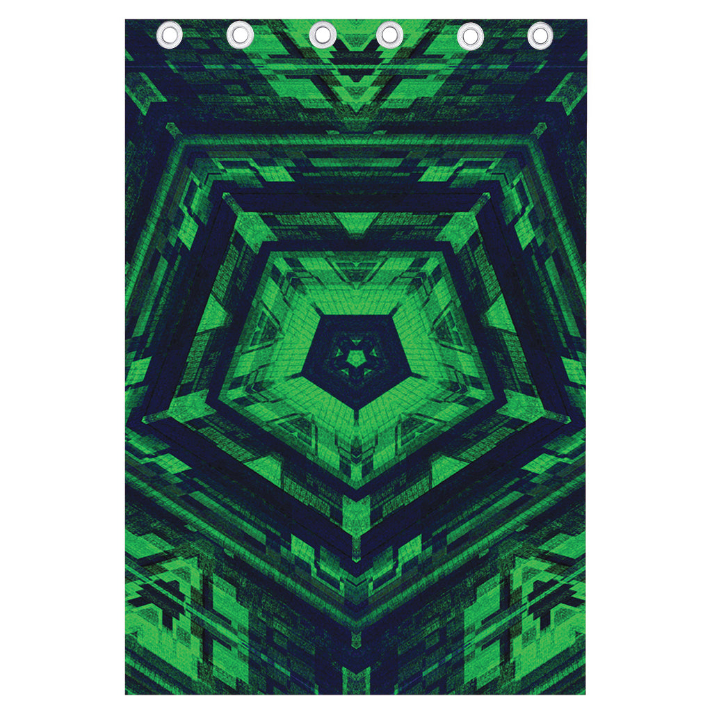 Dark Green Kaleidoscope Print Curtain