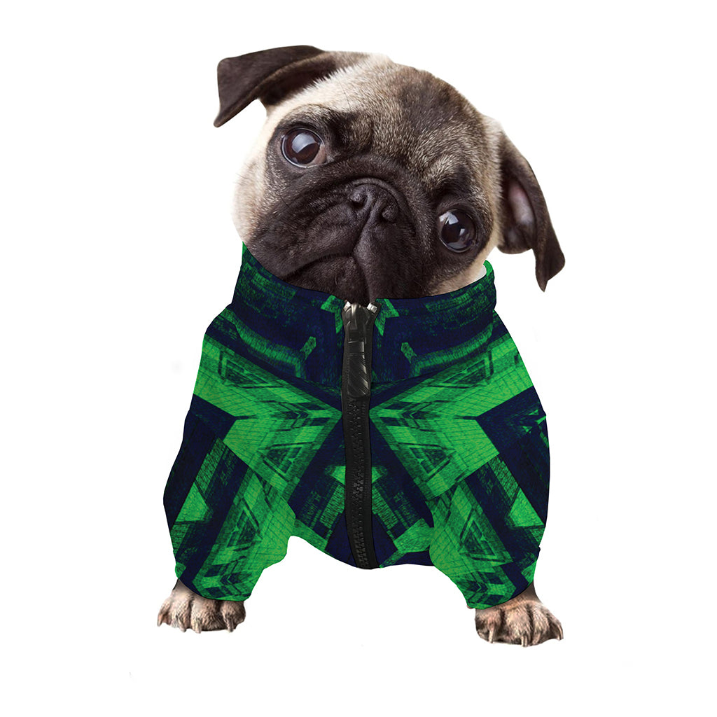 Dark Green Kaleidoscope Print Dog Zip Up Jacket