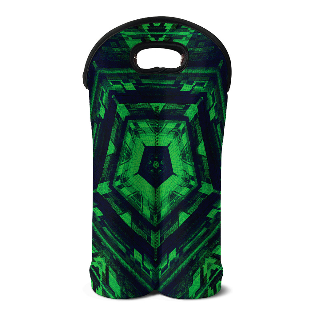 Dark Green Kaleidoscope Print Double Neoprene Wine Tote