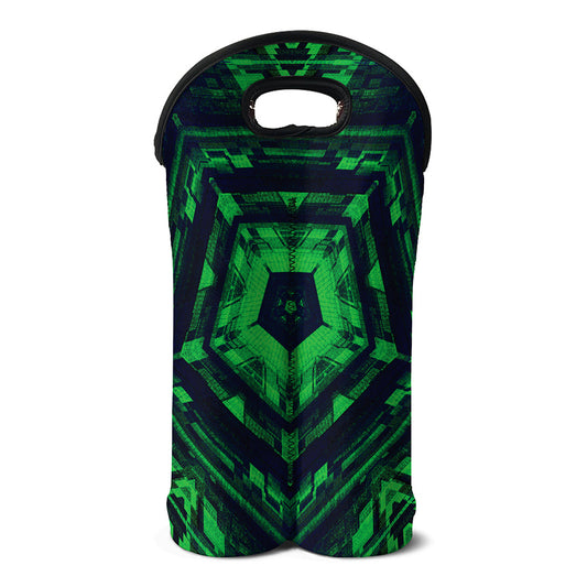 Dark Green Kaleidoscope Print Double Neoprene Wine Tote
