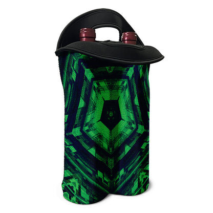 Dark Green Kaleidoscope Print Double Neoprene Wine Tote