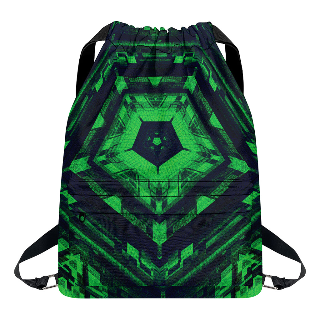 Dark Green Kaleidoscope Print Drawstring Backpack