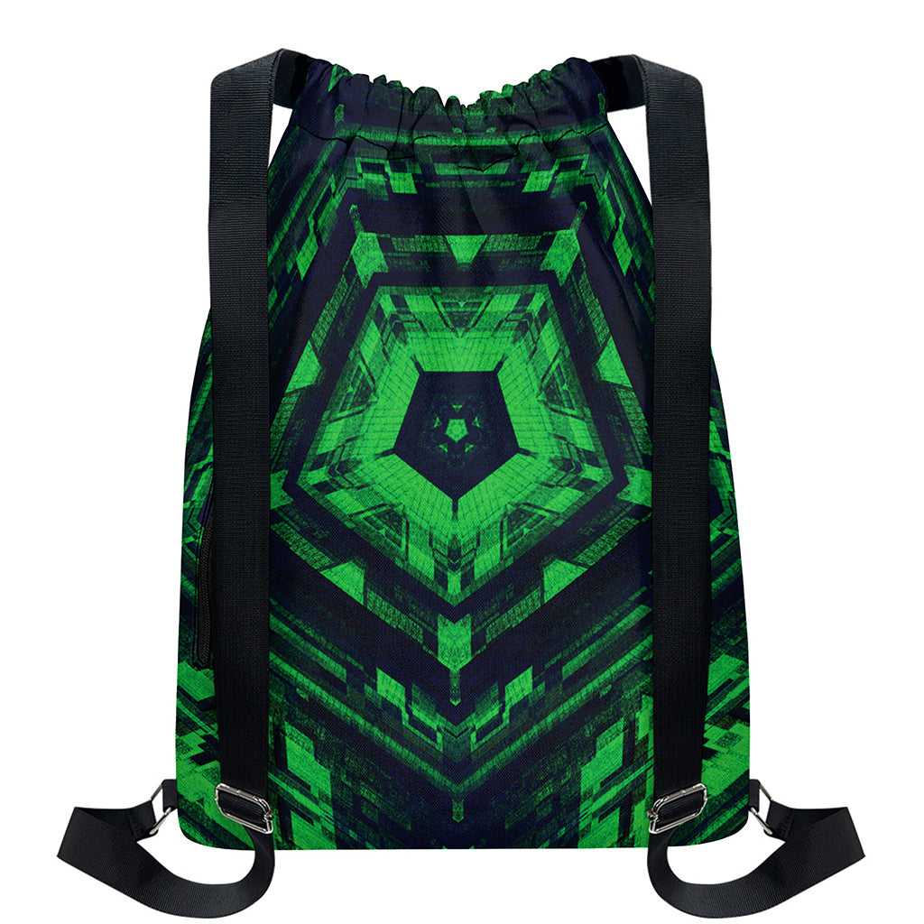 Dark Green Kaleidoscope Print Drawstring Backpack