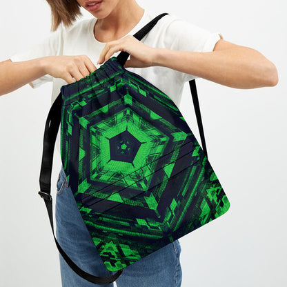 Dark Green Kaleidoscope Print Drawstring Backpack