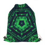 Dark Green Kaleidoscope Print Drawstring Bag