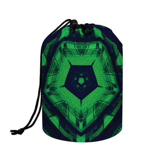 Dark Green Kaleidoscope Print Drawstring Makeup Bag
