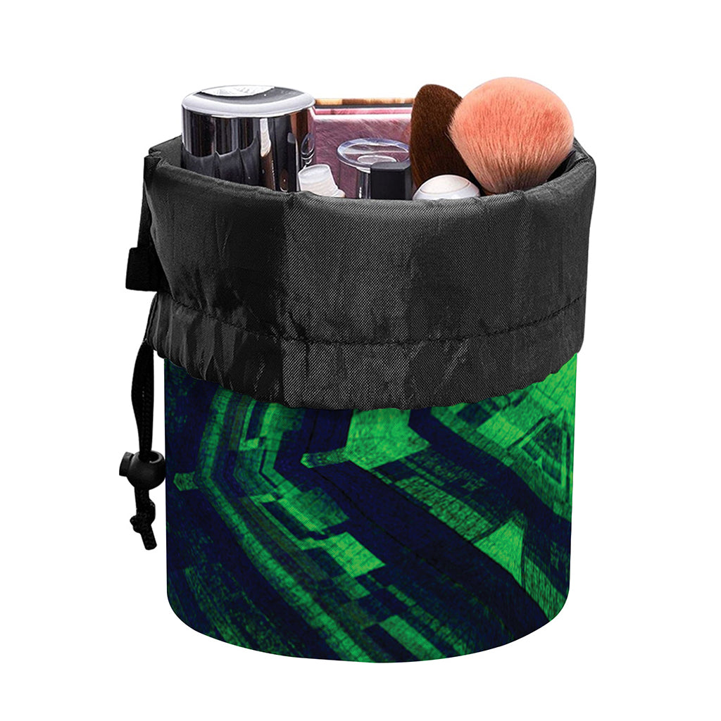 Dark Green Kaleidoscope Print Drawstring Makeup Bag