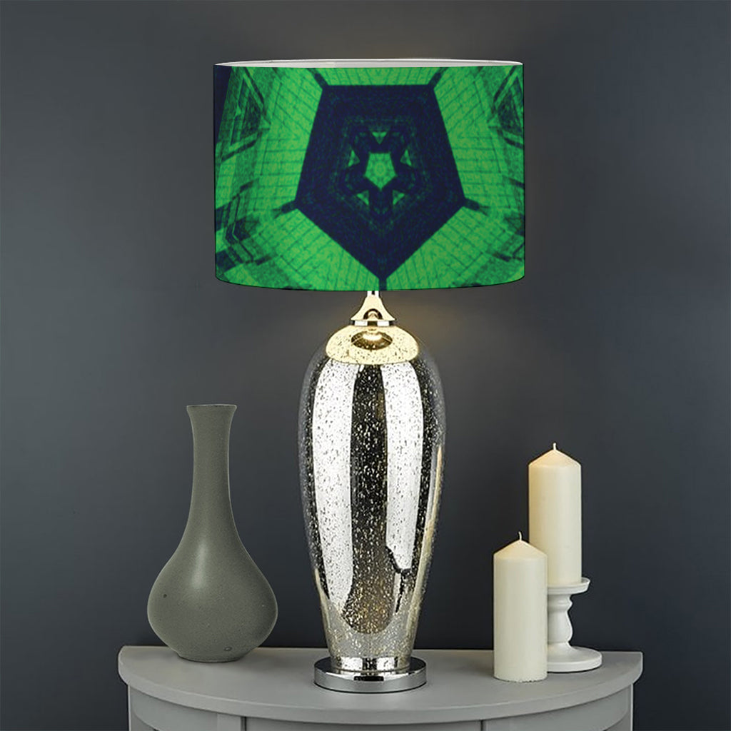 Dark Green Kaleidoscope Print Drum Lamp Shade