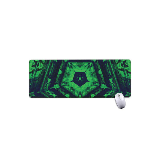 Dark Green Kaleidoscope Print Extended Mouse Pad