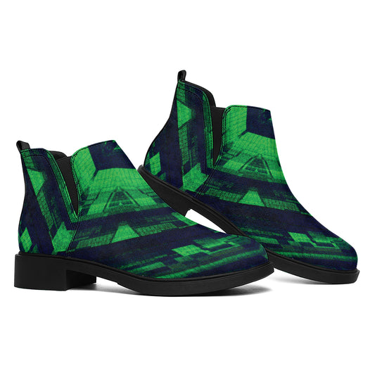 Dark Green Kaleidoscope Print Flat Ankle Boots