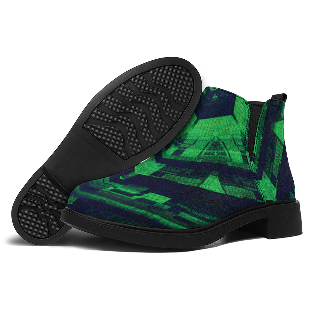 Dark Green Kaleidoscope Print Flat Ankle Boots