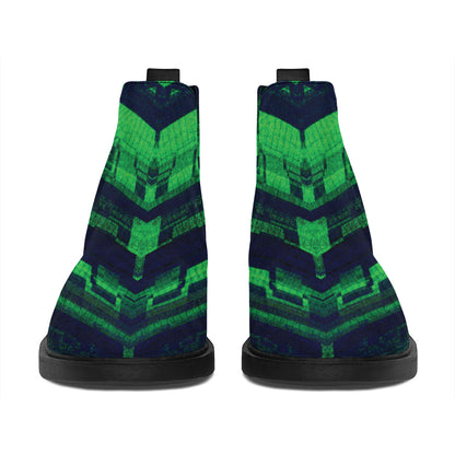 Dark Green Kaleidoscope Print Flat Ankle Boots