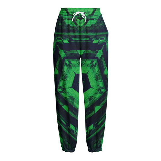 Dark Green Kaleidoscope Print Fleece Lined Knit Pants