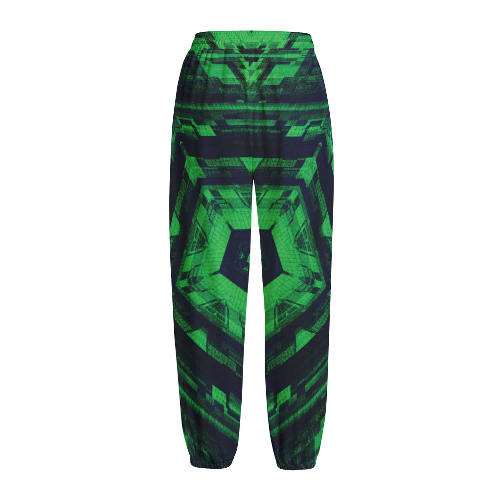 Dark Green Kaleidoscope Print Fleece Lined Knit Pants