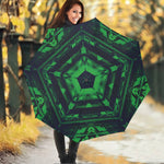 Dark Green Kaleidoscope Print Foldable Umbrella