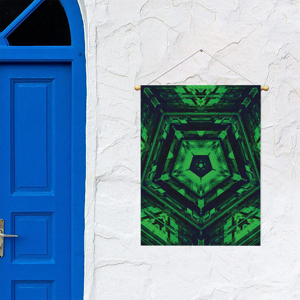 Dark Green Kaleidoscope Print Garden Flag