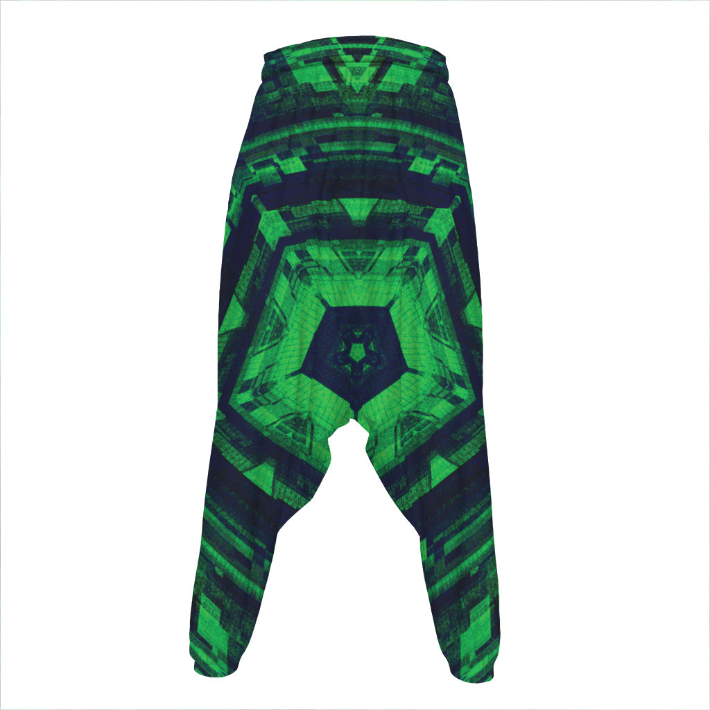 Dark Green Kaleidoscope Print Hammer Pants