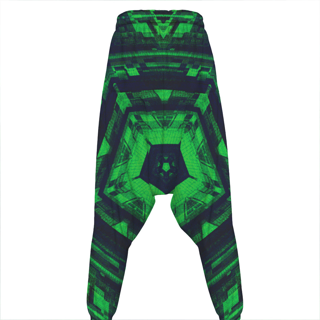 Dark Green Kaleidoscope Print Hammer Pants
