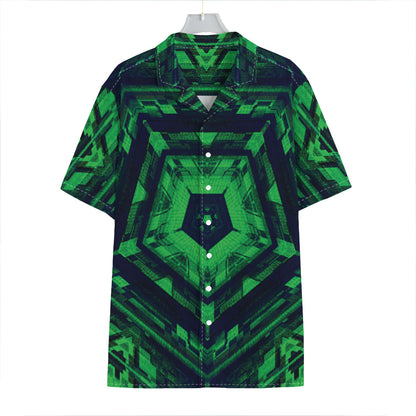 Dark Green Kaleidoscope Print Hawaiian Shirt