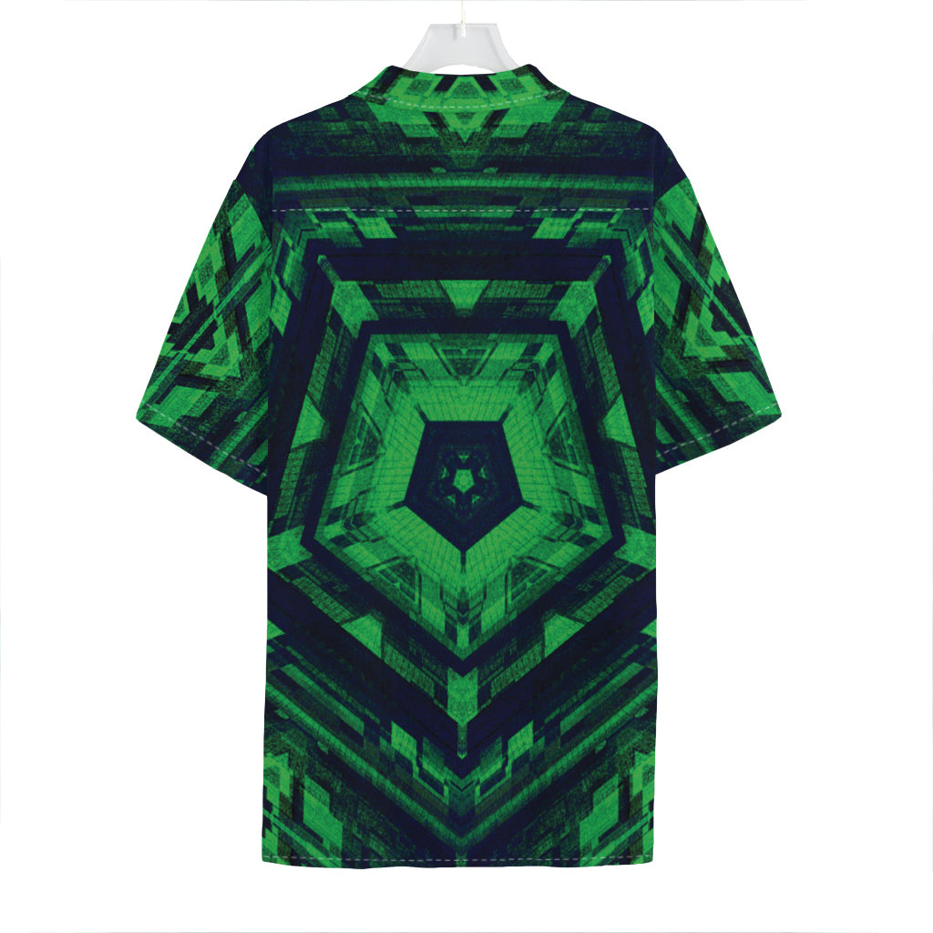Dark Green Kaleidoscope Print Hawaiian Shirt