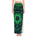 Dark Green Kaleidoscope Print High Slit Maxi Skirt