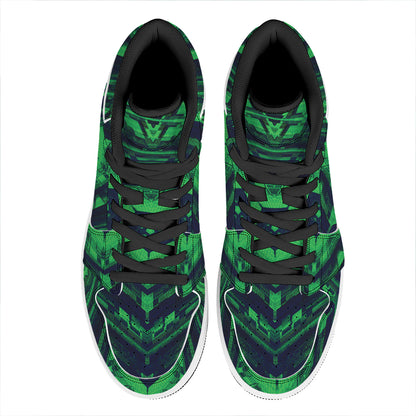 Dark Green Kaleidoscope Print High Top Leather Sneakers