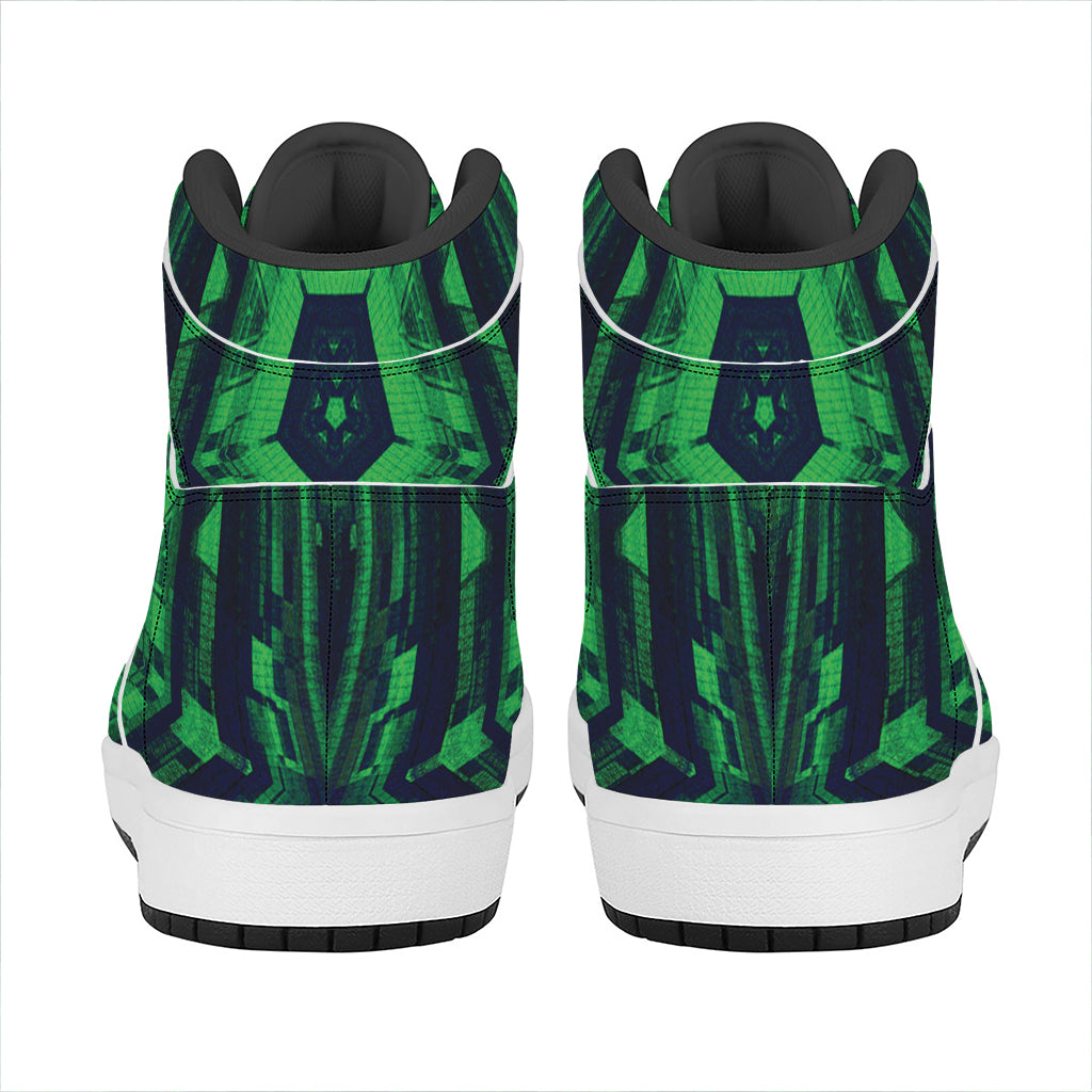 Dark Green Kaleidoscope Print High Top Leather Sneakers