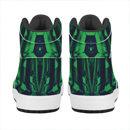 Dark Green Kaleidoscope Print High Top Leather Sneakers