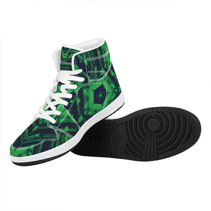 Dark Green Kaleidoscope Print High Top Leather Sneakers