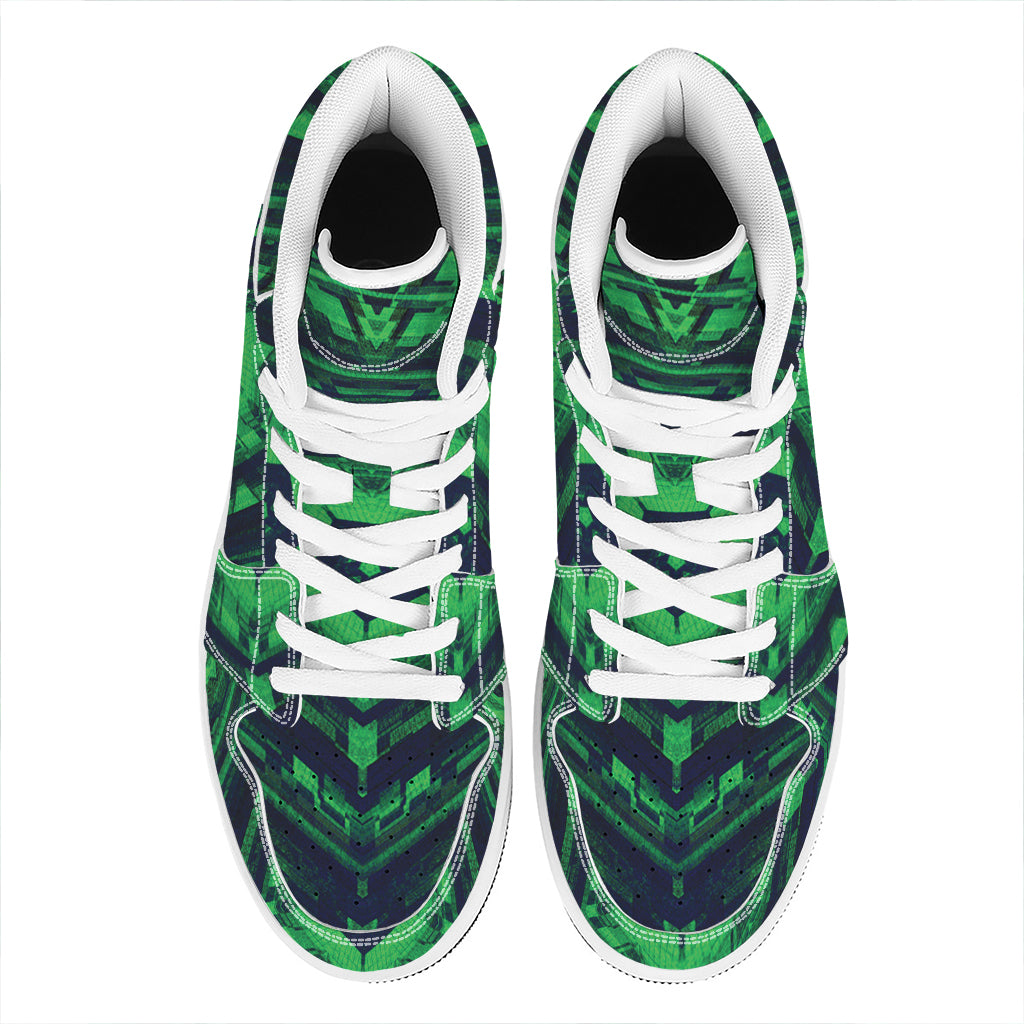 Dark Green Kaleidoscope Print High Top Leather Sneakers