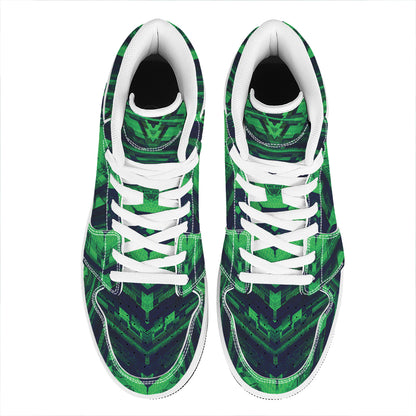 Dark Green Kaleidoscope Print High Top Leather Sneakers