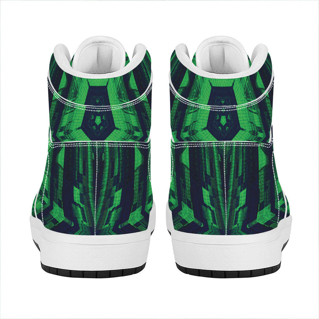 Dark Green Kaleidoscope Print High Top Leather Sneakers
