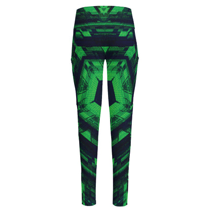 Dark Green Kaleidoscope Print High-Waisted Pocket Leggings