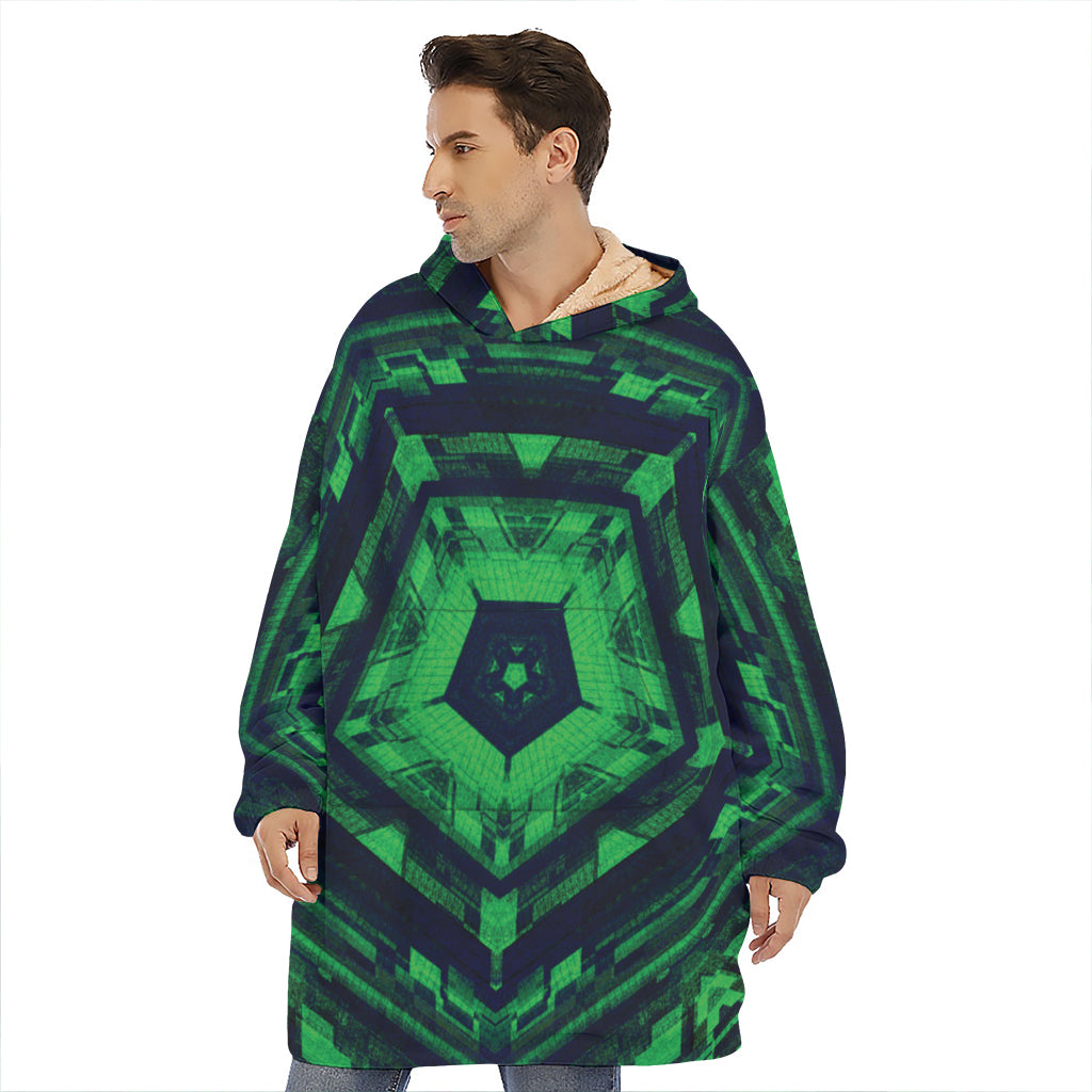 Dark Green Kaleidoscope Print Hoodie Blanket