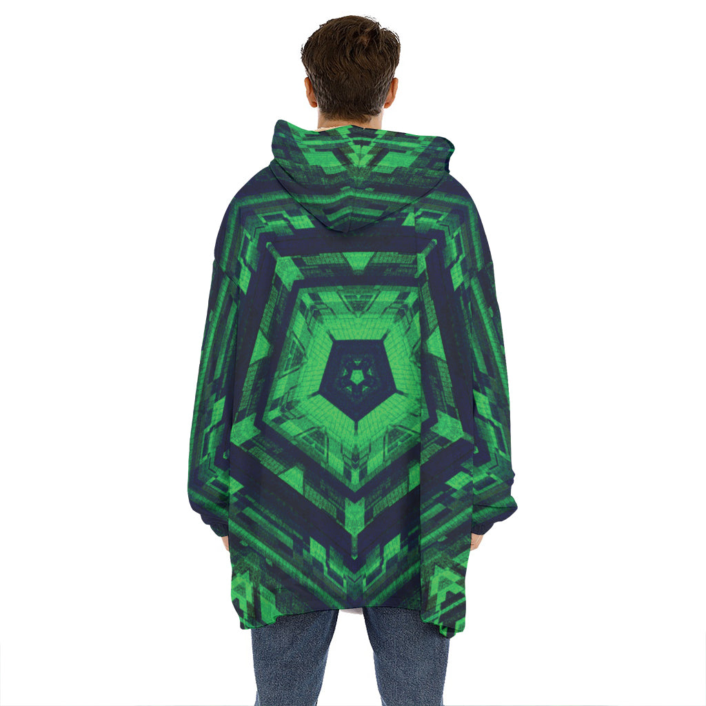 Dark Green Kaleidoscope Print Hoodie Blanket