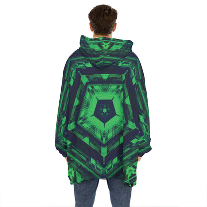 Dark Green Kaleidoscope Print Hoodie Blanket