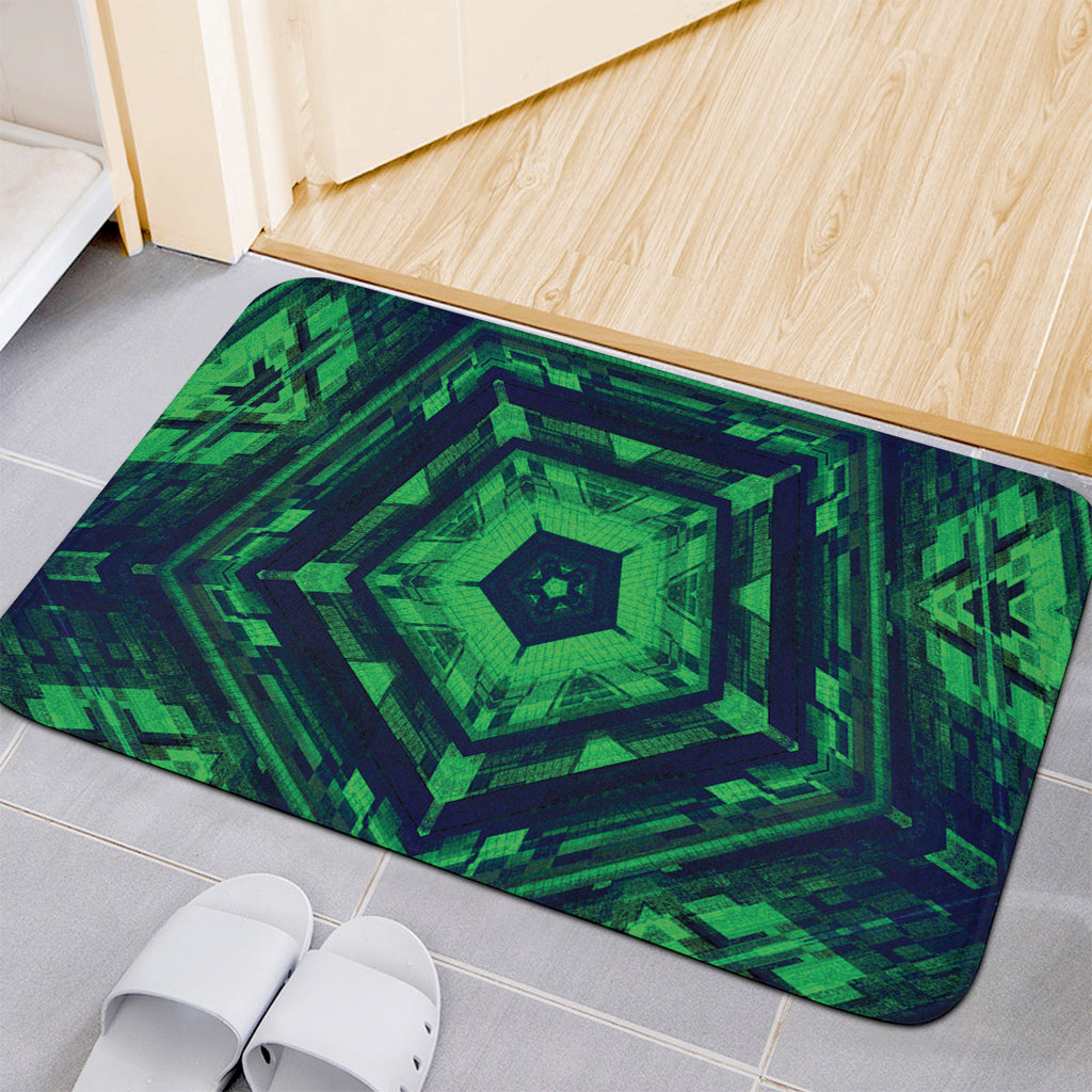 Dark Green Kaleidoscope Print Indoor Door Mat