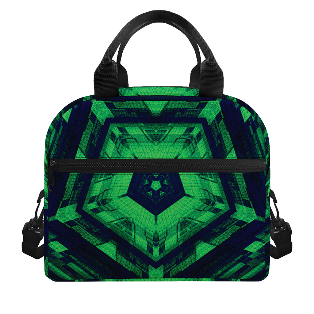 Dark Green Kaleidoscope Print Insulated Lunch Bag