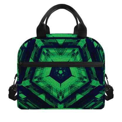 Dark Green Kaleidoscope Print Insulated Lunch Bag