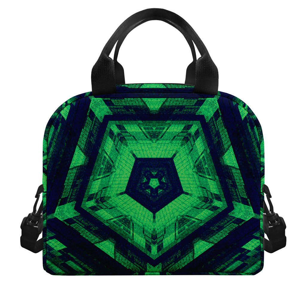 Dark Green Kaleidoscope Print Insulated Lunch Bag