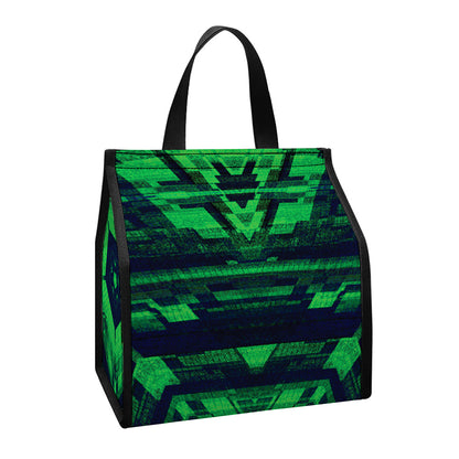 Dark Green Kaleidoscope Print Insulated Lunch Tote