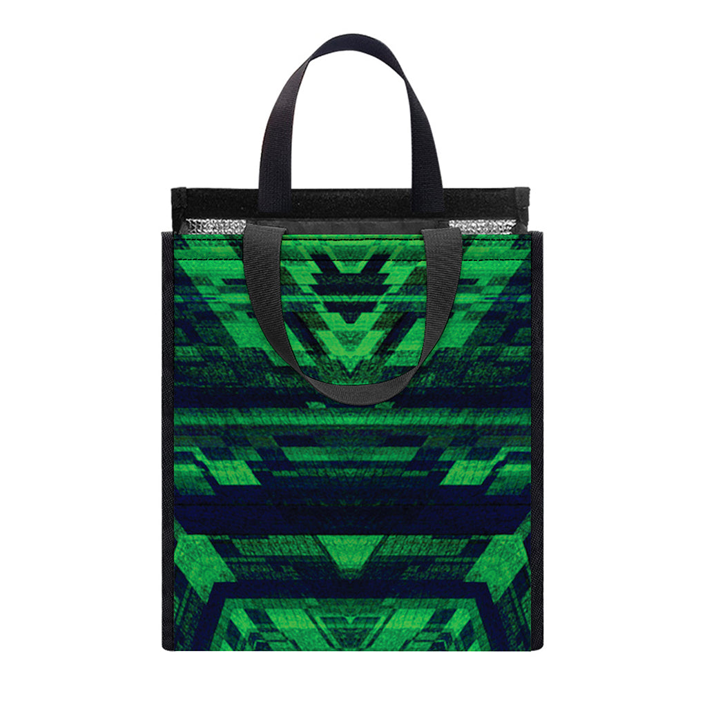 Dark Green Kaleidoscope Print Insulated Lunch Tote