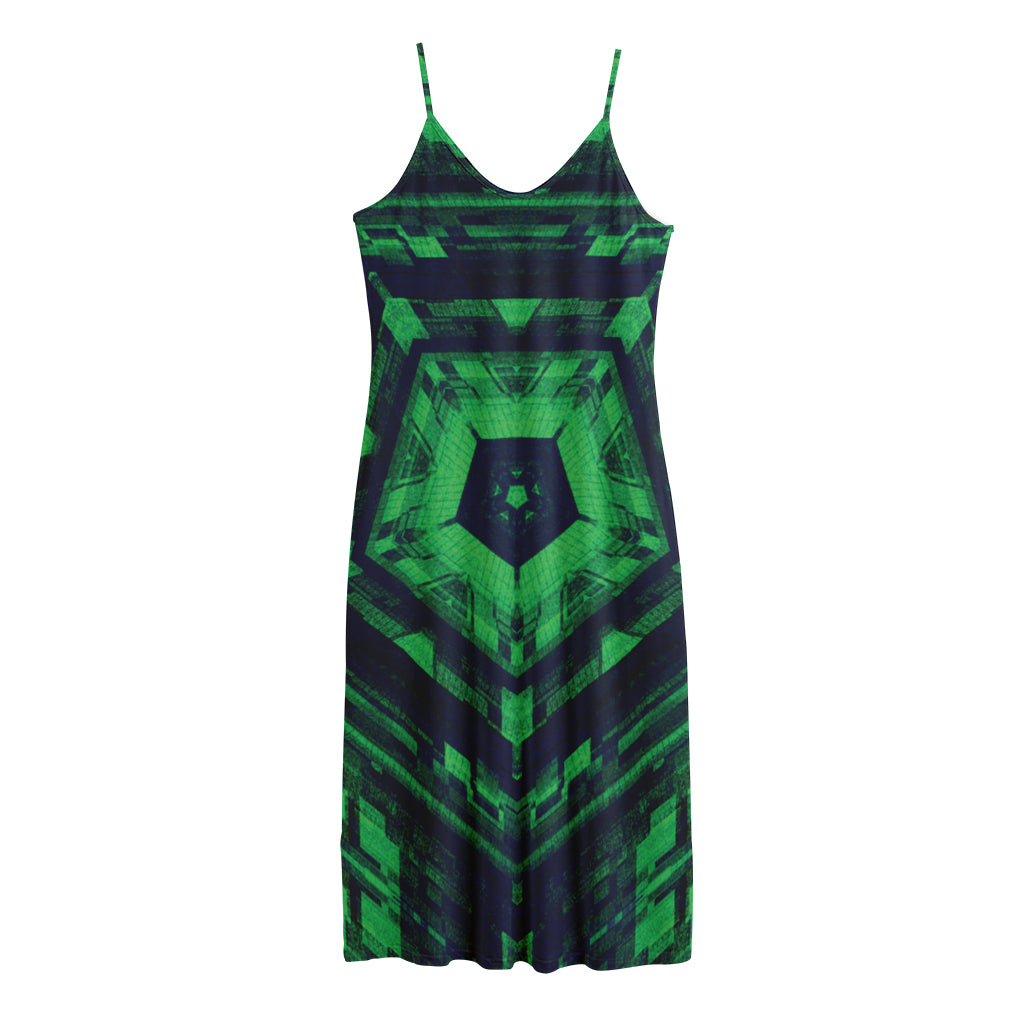 Dark Green Kaleidoscope Print Jersey Midi Cami Dress