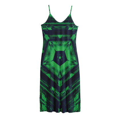 Dark Green Kaleidoscope Print Jersey Midi Cami Dress