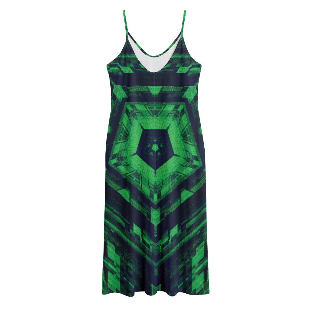 Dark Green Kaleidoscope Print Jersey Midi Cami Dress