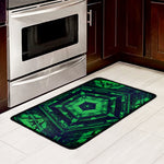 Dark Green Kaleidoscope Print Kitchen Mat