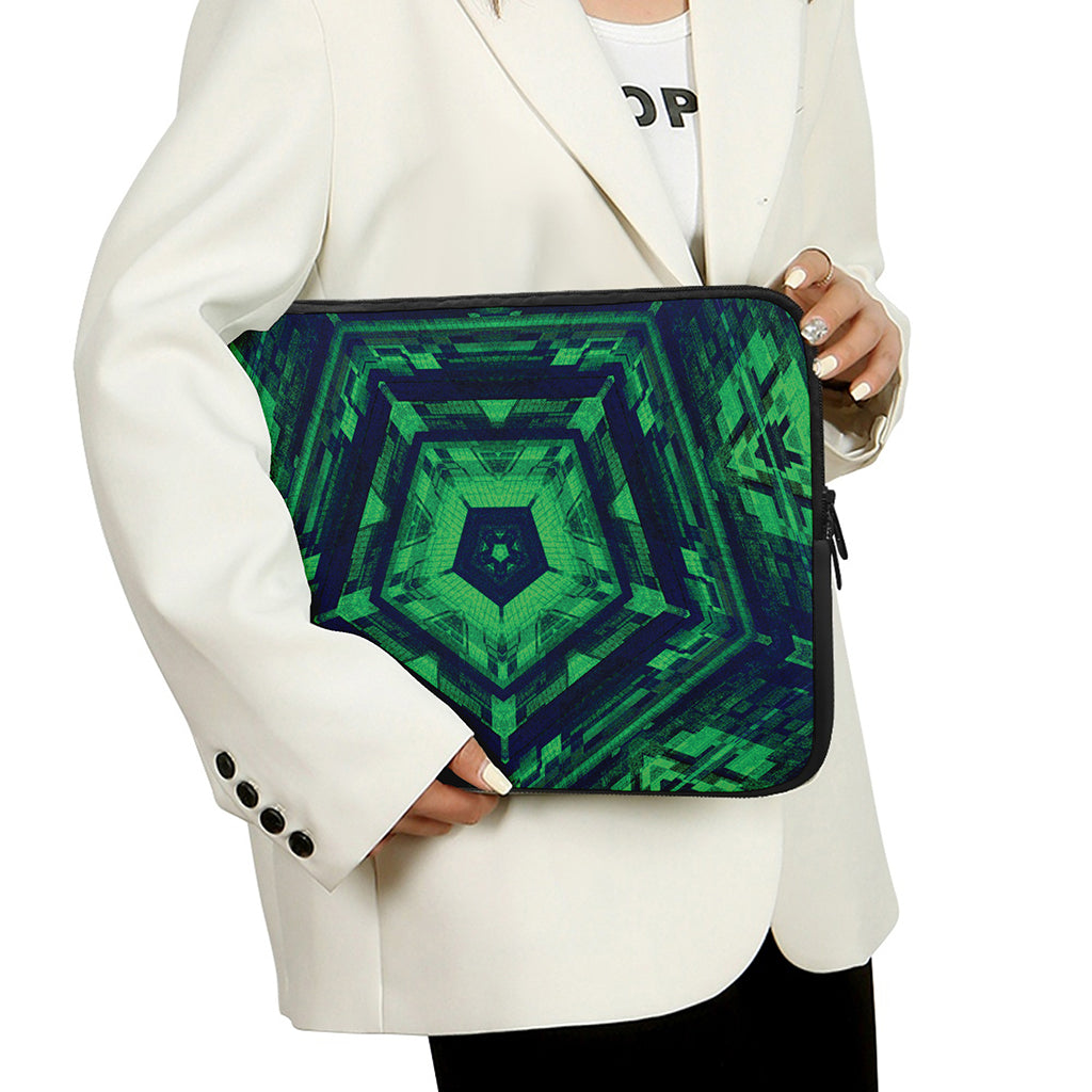Dark Green Kaleidoscope Print Laptop Sleeve