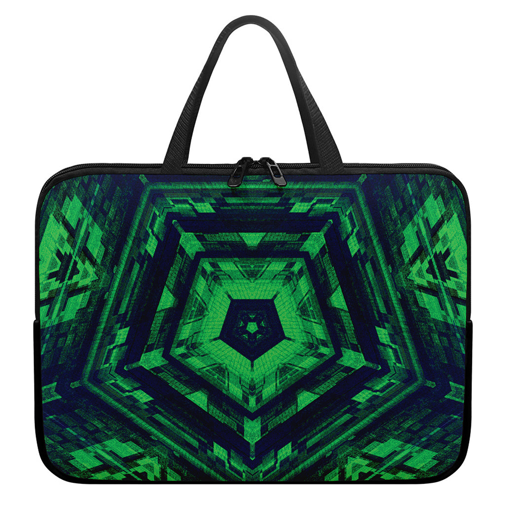 Dark Green Kaleidoscope Print Laptop Sleeve With Handle