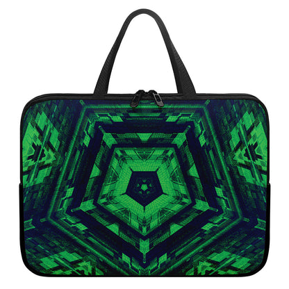 Dark Green Kaleidoscope Print Laptop Sleeve With Handle